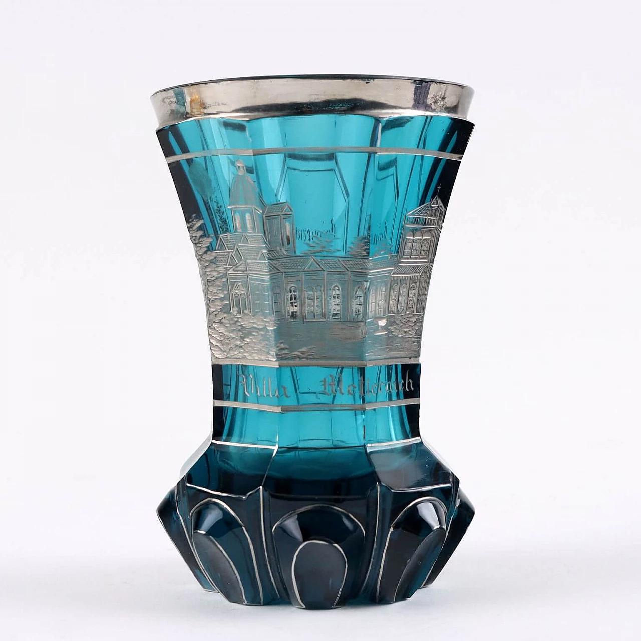 5 Bicchieri in vetro molato e inciso di diverse forme e colori 8