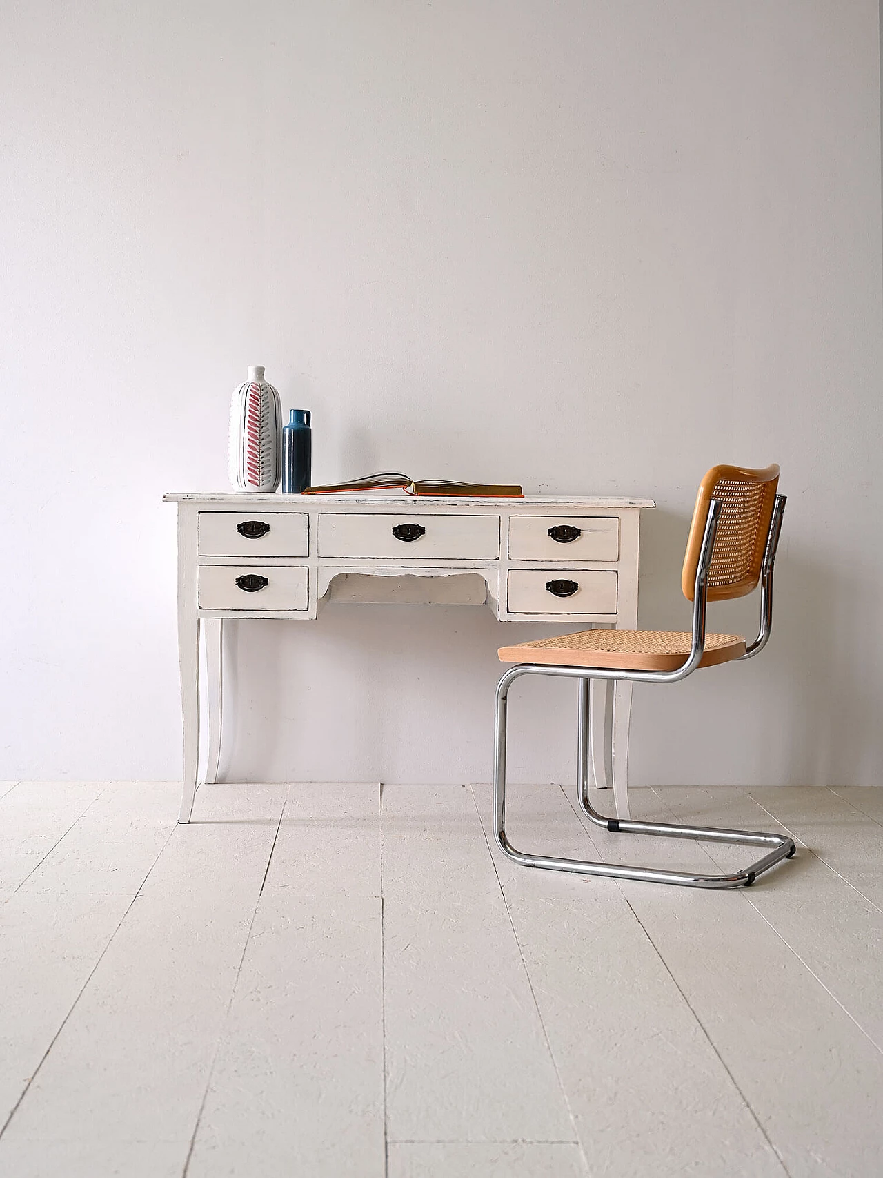 Scandinavian wooden desk with metal handles, 1940s 2