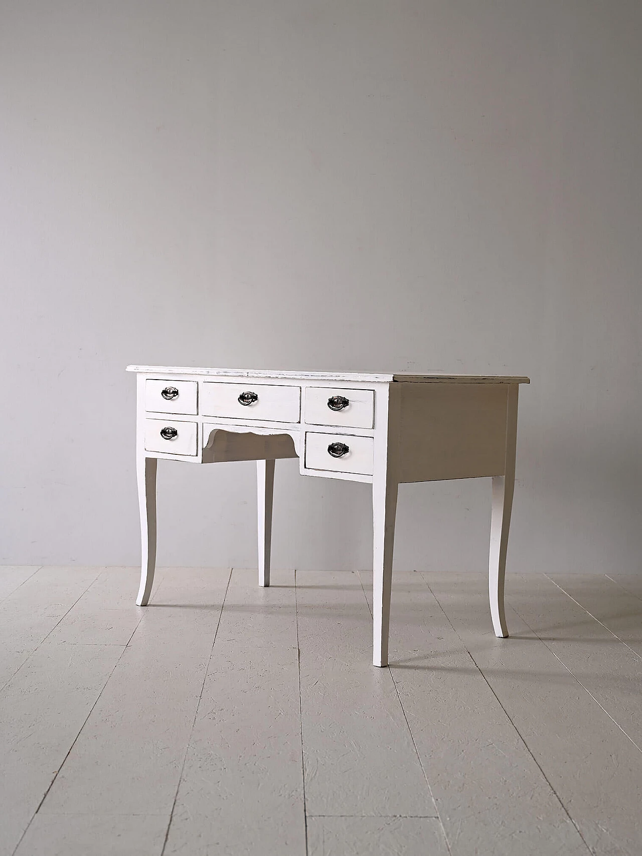 Scandinavian wooden desk with metal handles, 1940s 4