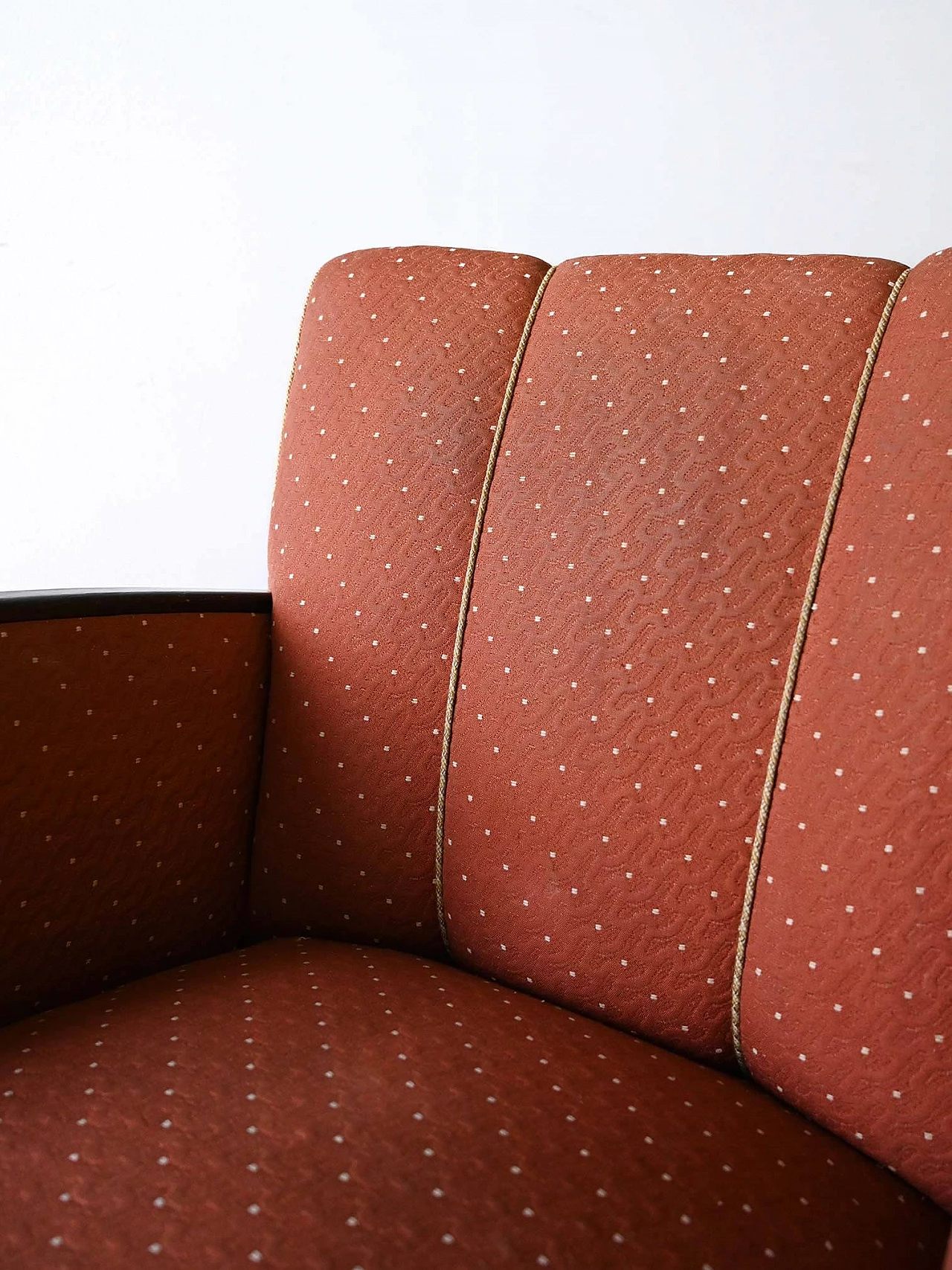 Pair of Art Deco fabric armchairs with stained wood armrests, 1930s 6