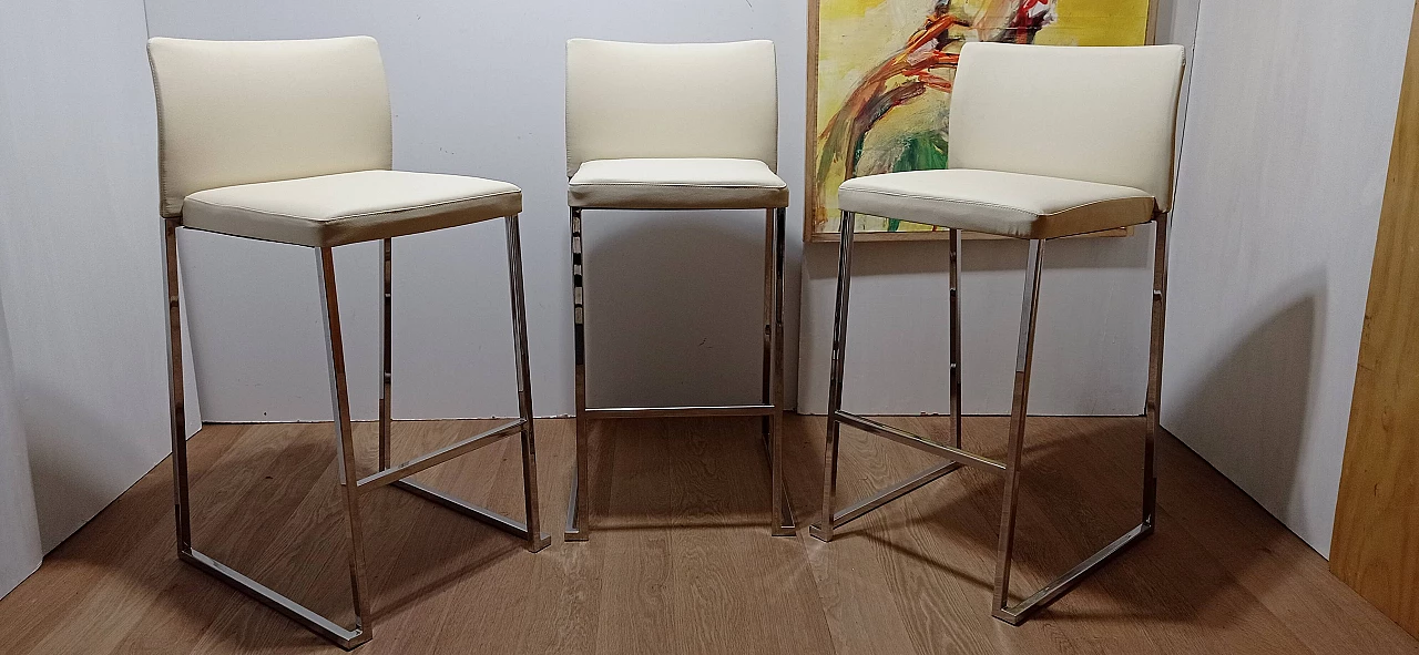 3 Sgabelli Brand 912 in pelle martellata beige di Martin Ballendat per Tonon 2