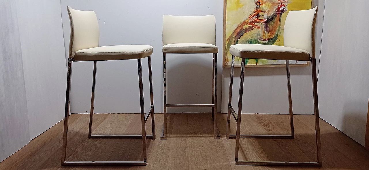 3 Sgabelli Brand 912 in pelle martellata beige di Martin Ballendat per Tonon 3