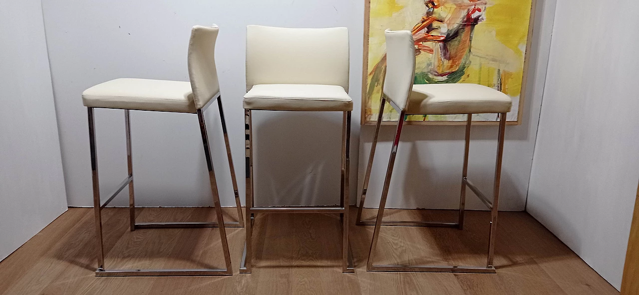 3 Sgabelli Brand 912 in pelle martellata beige di Martin Ballendat per Tonon 4