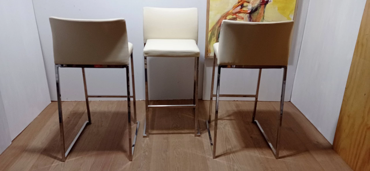 3 Sgabelli Brand 912 in pelle martellata beige di Martin Ballendat per Tonon 5