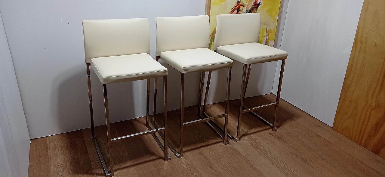 3 Sgabelli Brand 912 in pelle martellata beige di Martin Ballendat per Tonon 8