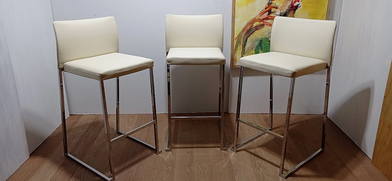 3 Sgabelli Brand 912 in pelle martellata beige di Martin Ballendat per Tonon 10