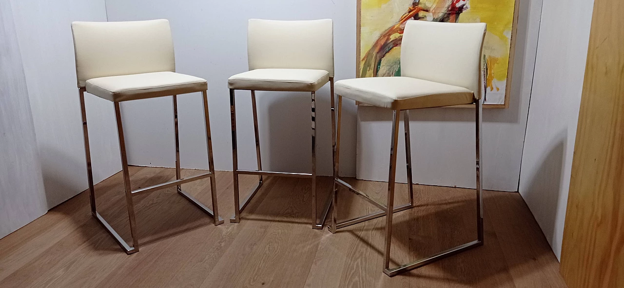 3 Sgabelli Brand 912 in pelle martellata beige di Martin Ballendat per Tonon 12