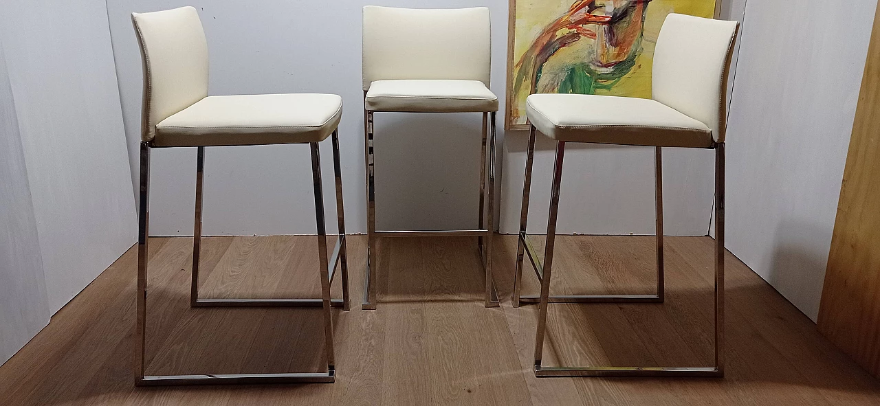 3 Sgabelli Brand 912 in pelle martellata beige di Martin Ballendat per Tonon 13