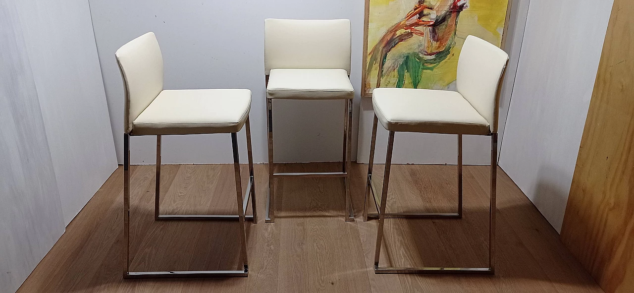 3 Sgabelli Brand 912 in pelle martellata beige di Martin Ballendat per Tonon 14