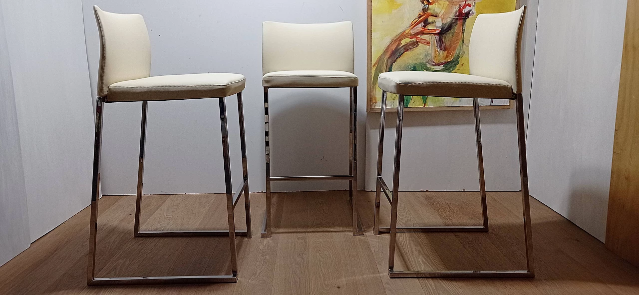 3 Sgabelli Brand 912 in pelle martellata beige di Martin Ballendat per Tonon 15