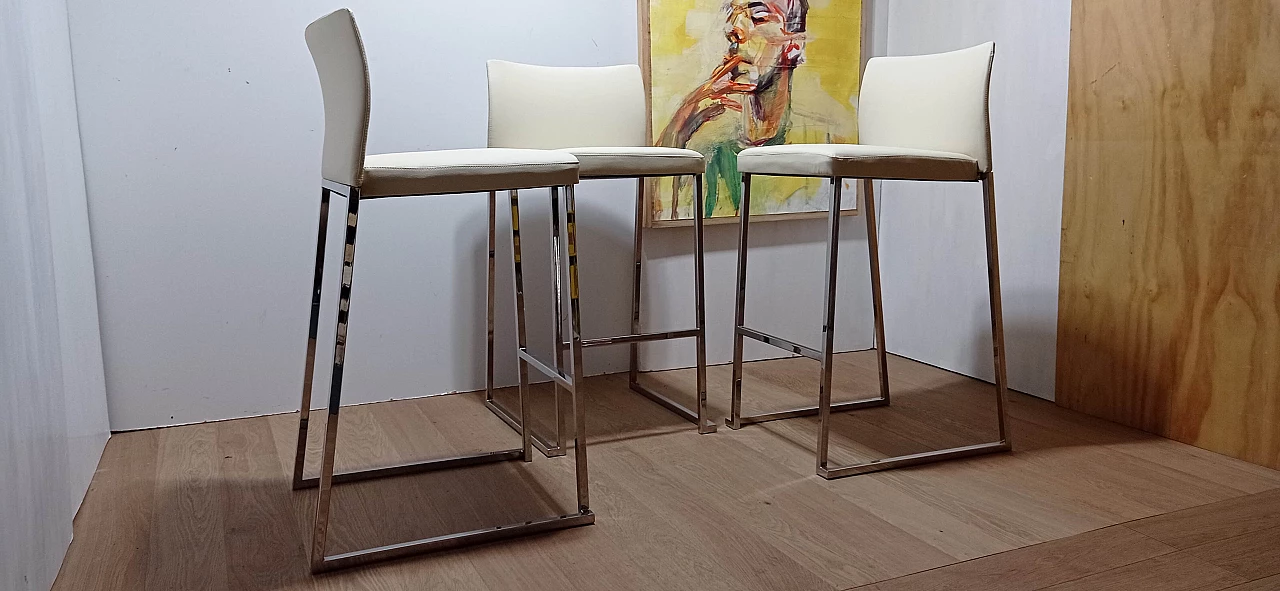 3 Sgabelli Brand 912 in pelle martellata beige di Martin Ballendat per Tonon 16