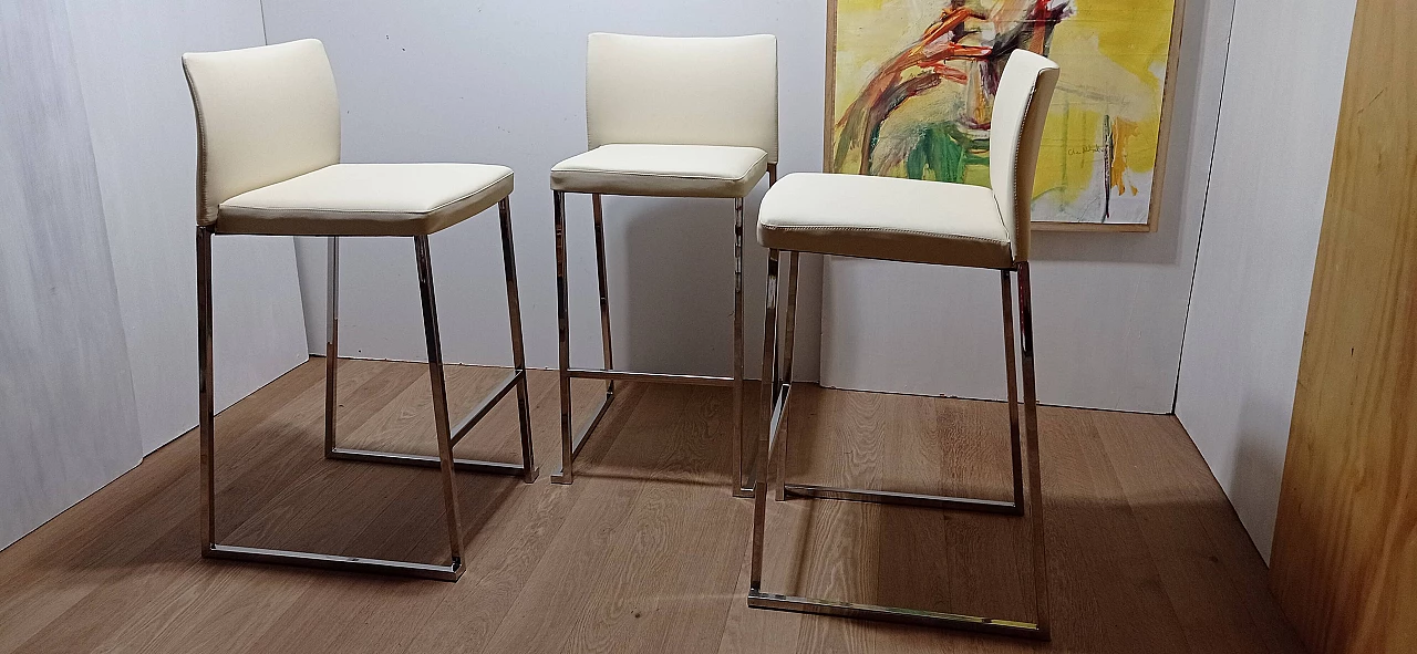 3 Sgabelli Brand 912 in pelle martellata beige di Martin Ballendat per Tonon 17