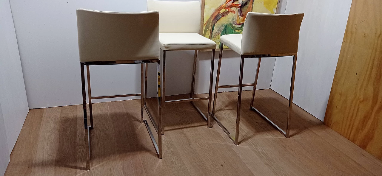 3 Sgabelli Brand 912 in pelle martellata beige di Martin Ballendat per Tonon 19