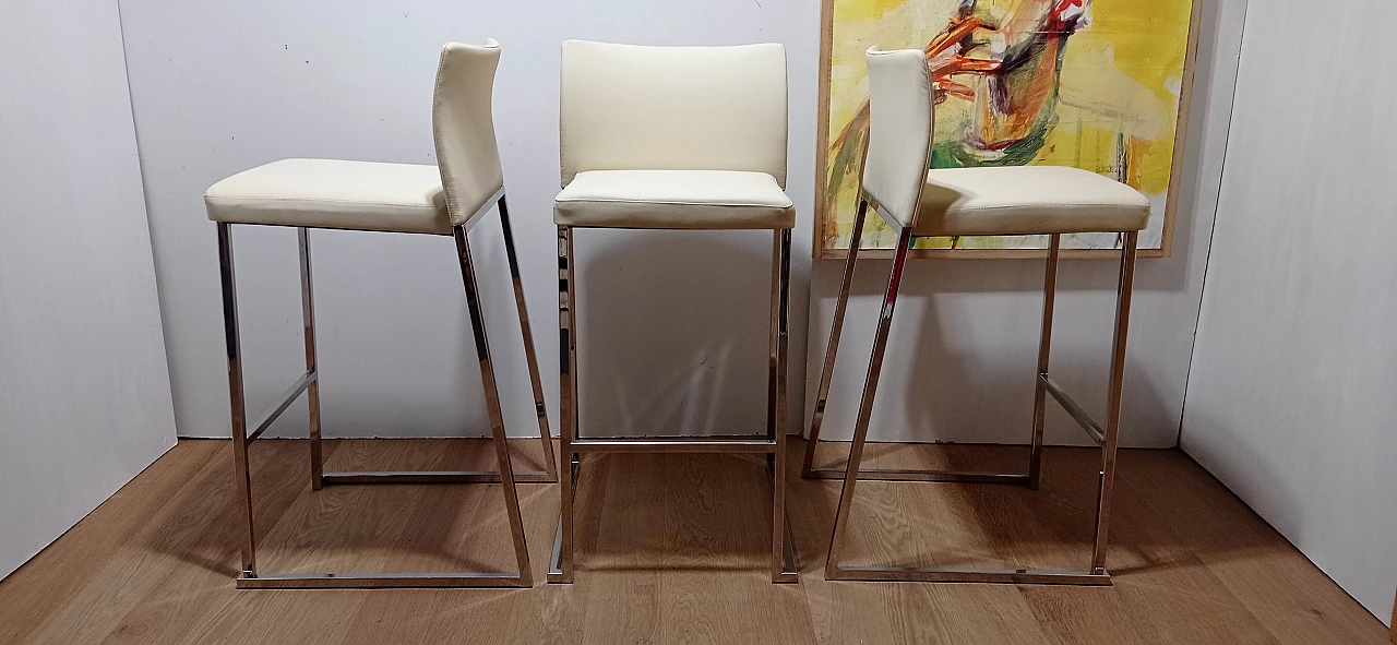 3 Sgabelli Brand 912 in pelle martellata beige di Martin Ballendat per Tonon 21