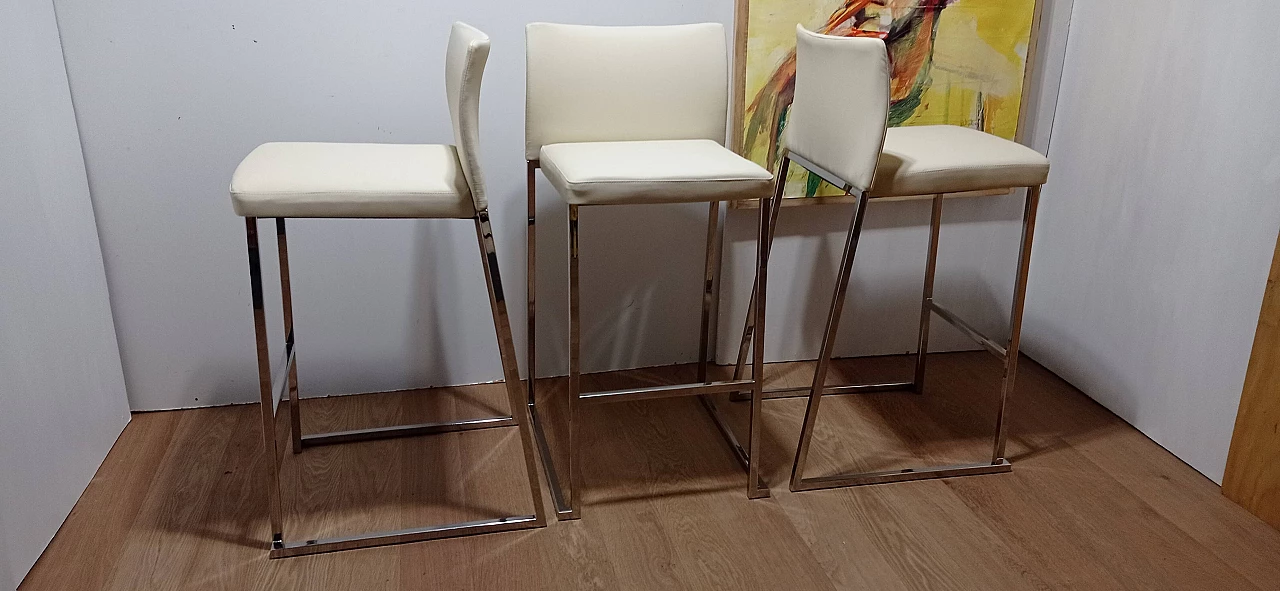 3 Sgabelli Brand 912 in pelle martellata beige di Martin Ballendat per Tonon 23