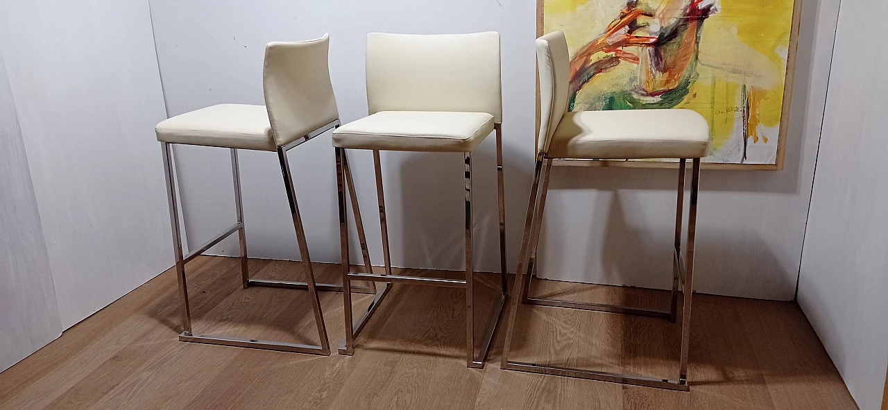 3 Sgabelli Brand 912 in pelle martellata beige di Martin Ballendat per Tonon 25