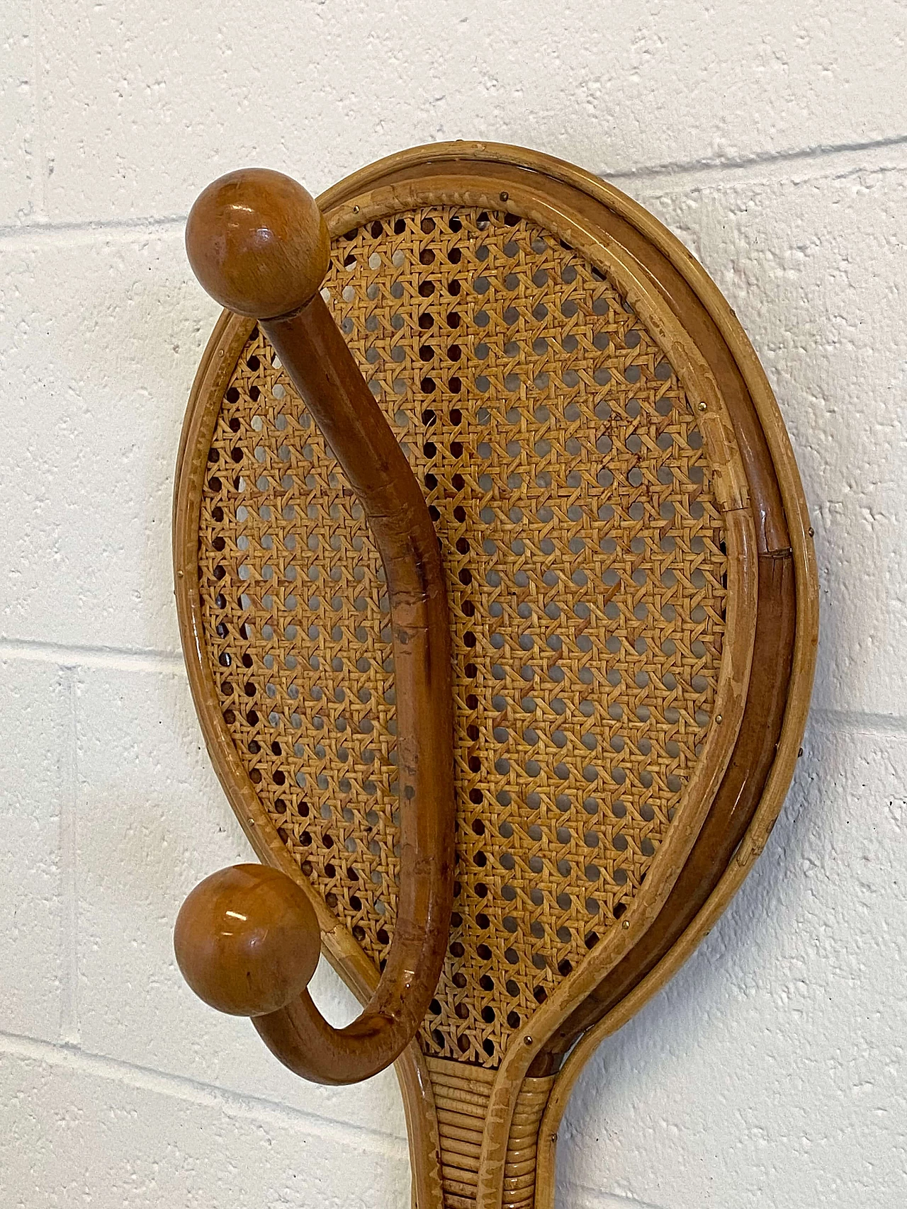 Vienna straw, bamboo and wicker tennis racket coat rack, 1970s 6