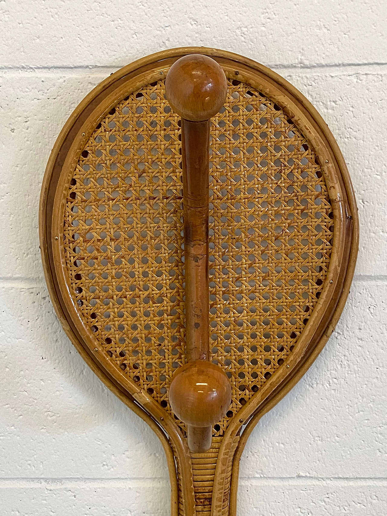 Vienna straw, bamboo and wicker tennis racket coat rack, 1970s 9