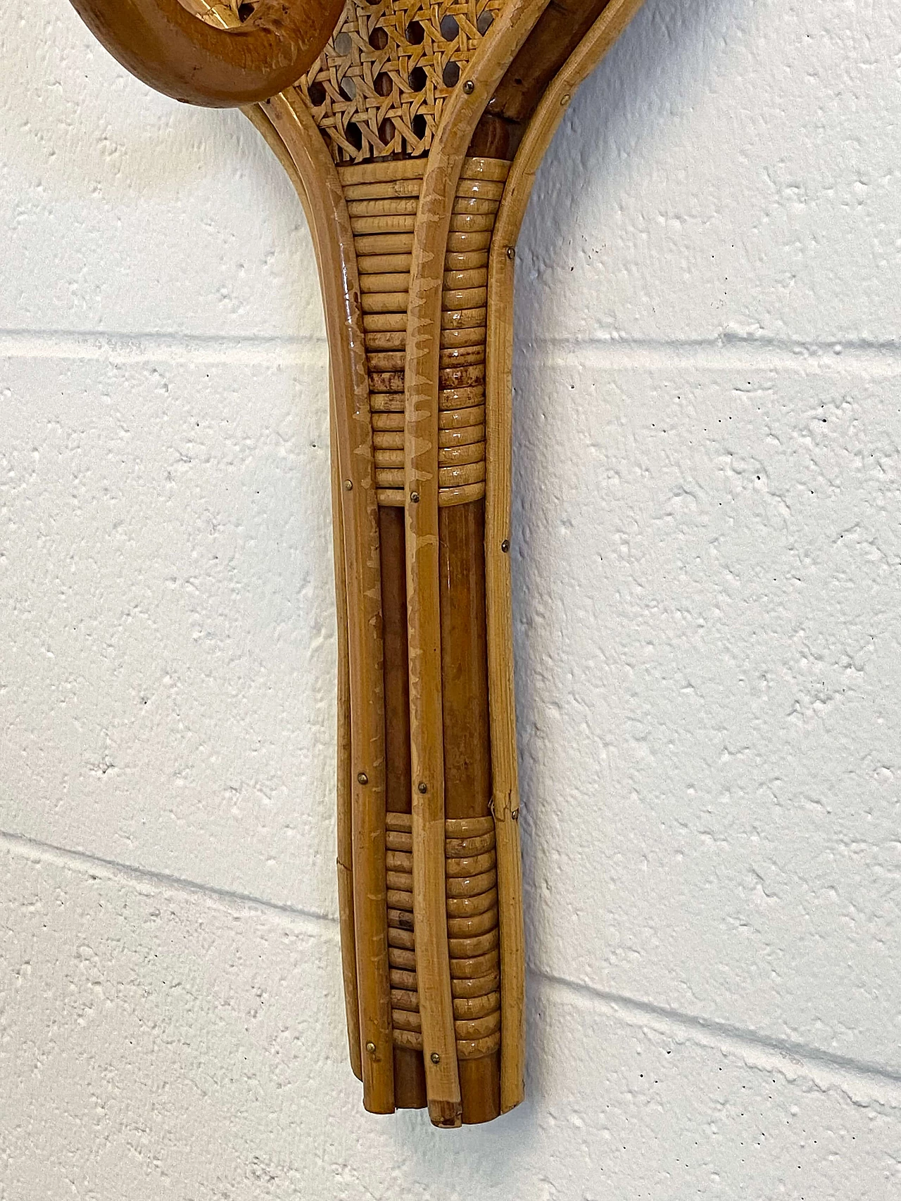Vienna straw, bamboo and wicker tennis racket coat rack, 1970s 10