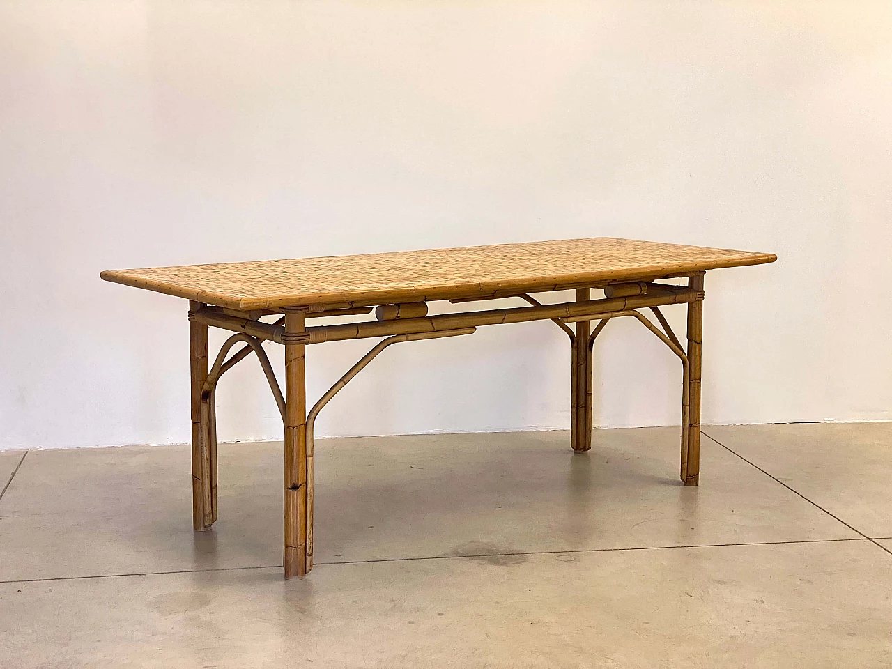 Bamboo and wicker table, 1970s 3