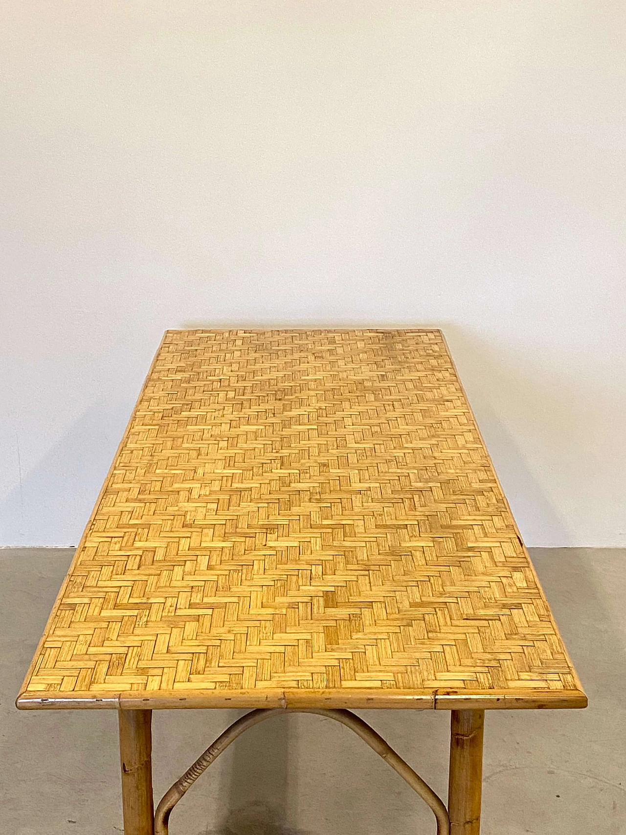Tavolo in bambù e vimini, anni '70 5