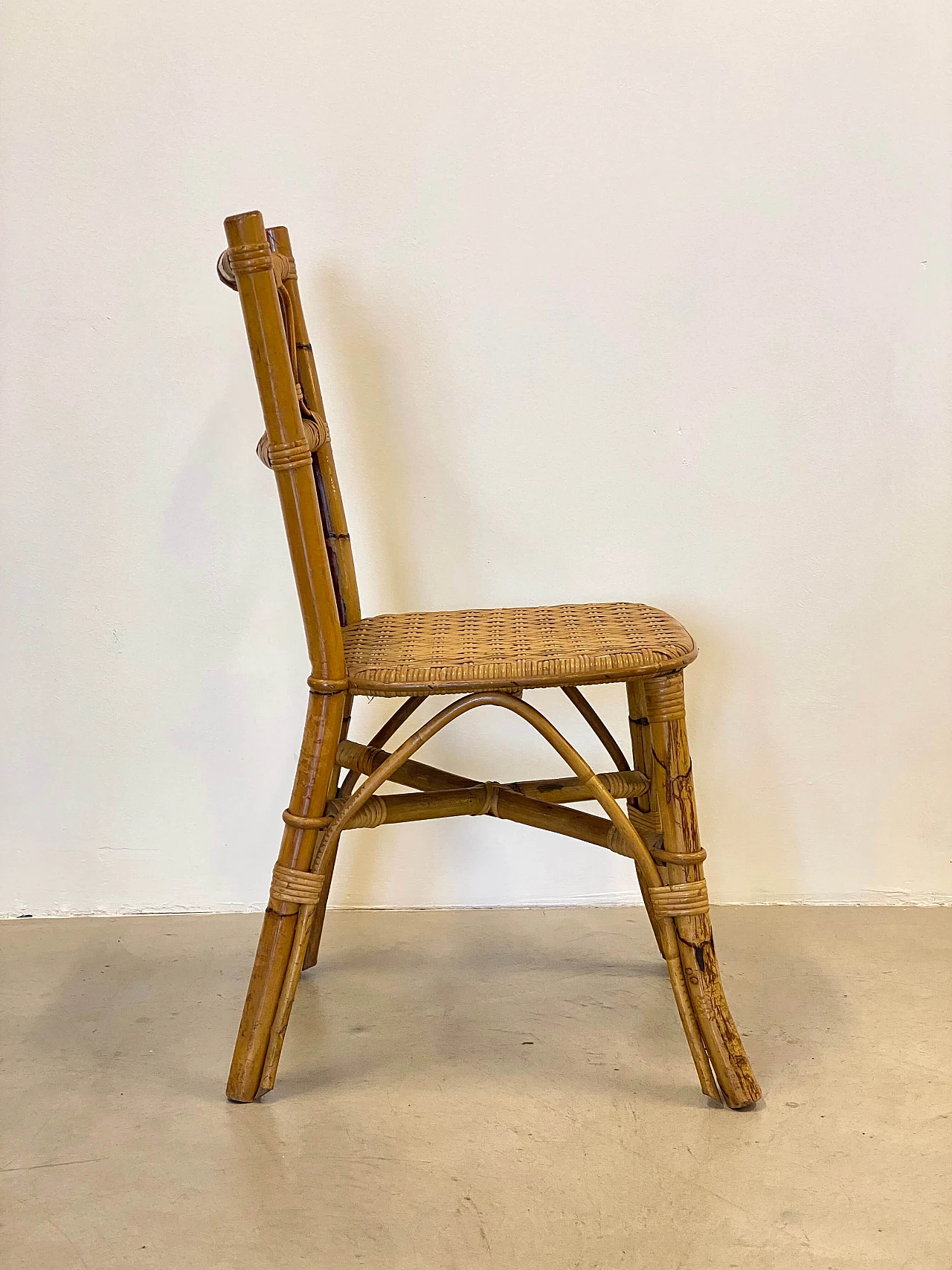 6 Chairs in bamboo and wicker, 1970s 6