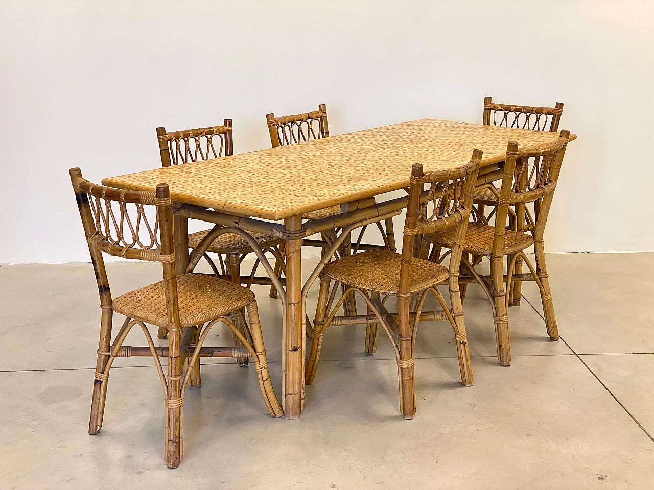 6 Chairs in bamboo and wicker, 1970s 13