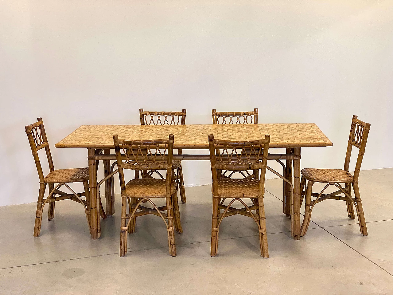 6 Chairs in bamboo and wicker, 1970s 14