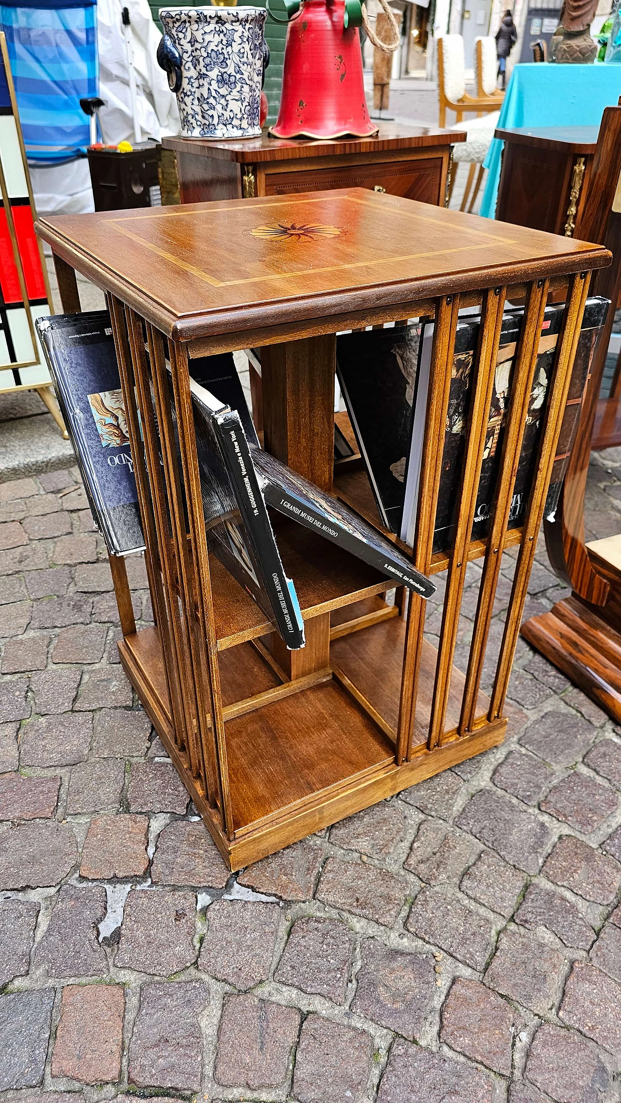 Walnut swivel bookcase, 1960s 3