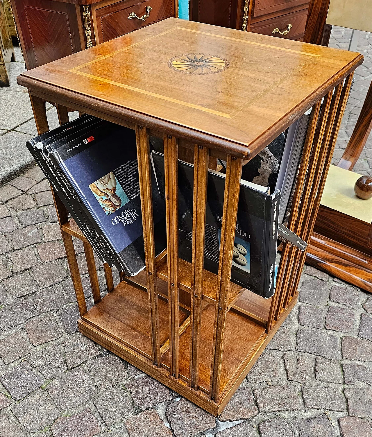 Walnut swivel bookcase, 1960s 4