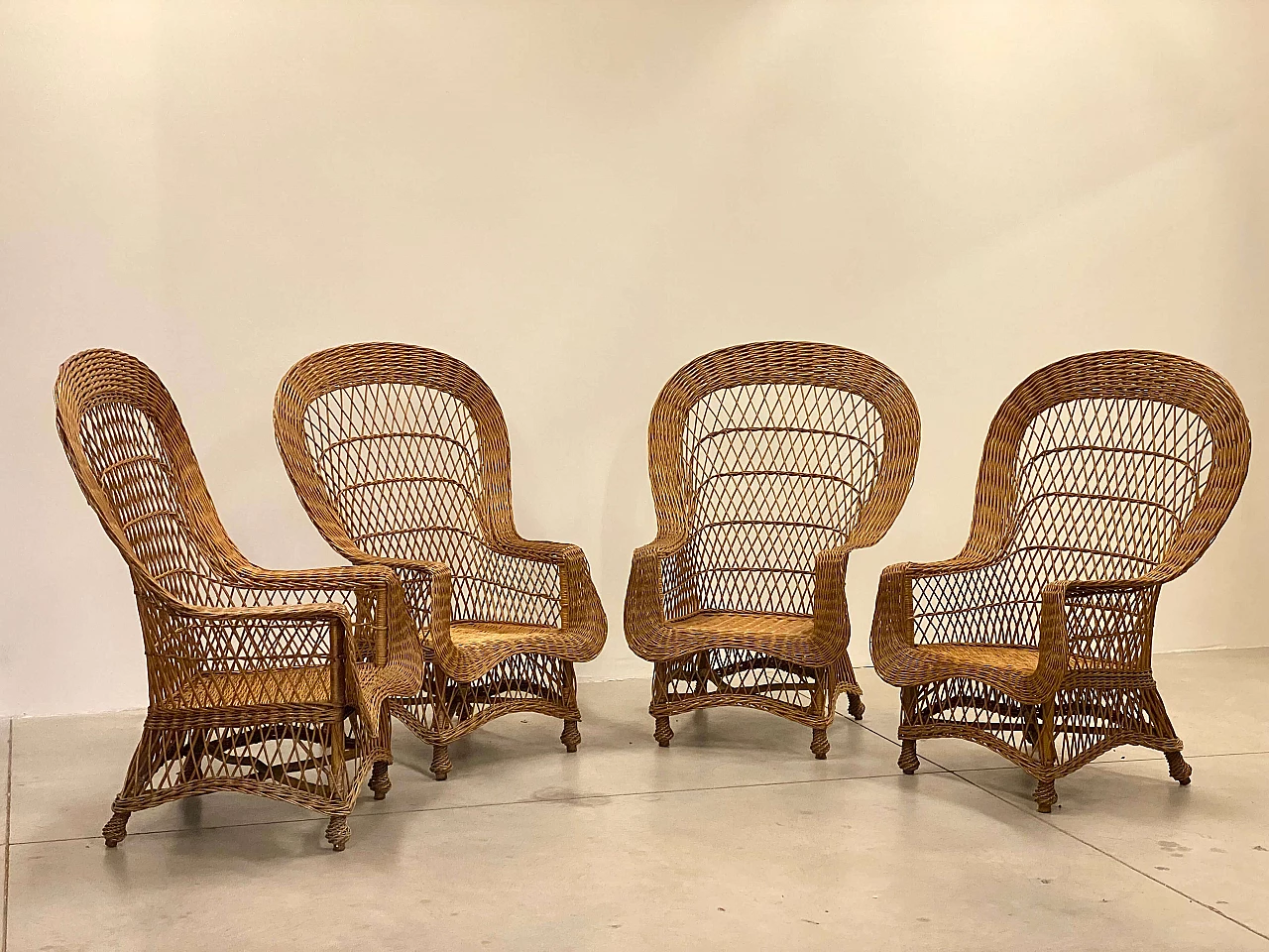 4 Wicker and bamboo armchairs, 1970s 2