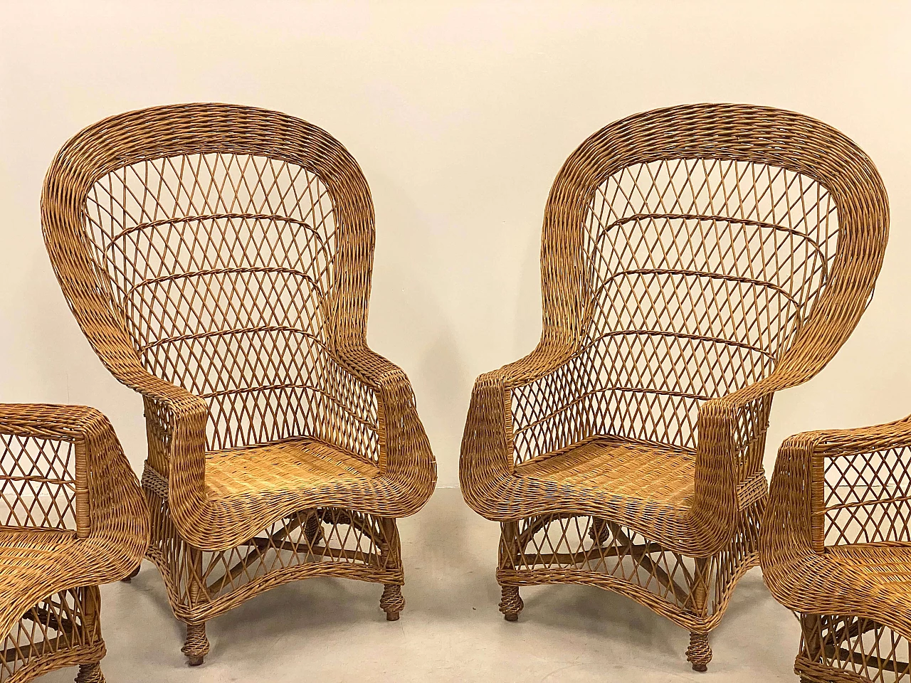 4 Wicker and bamboo armchairs, 1970s 3