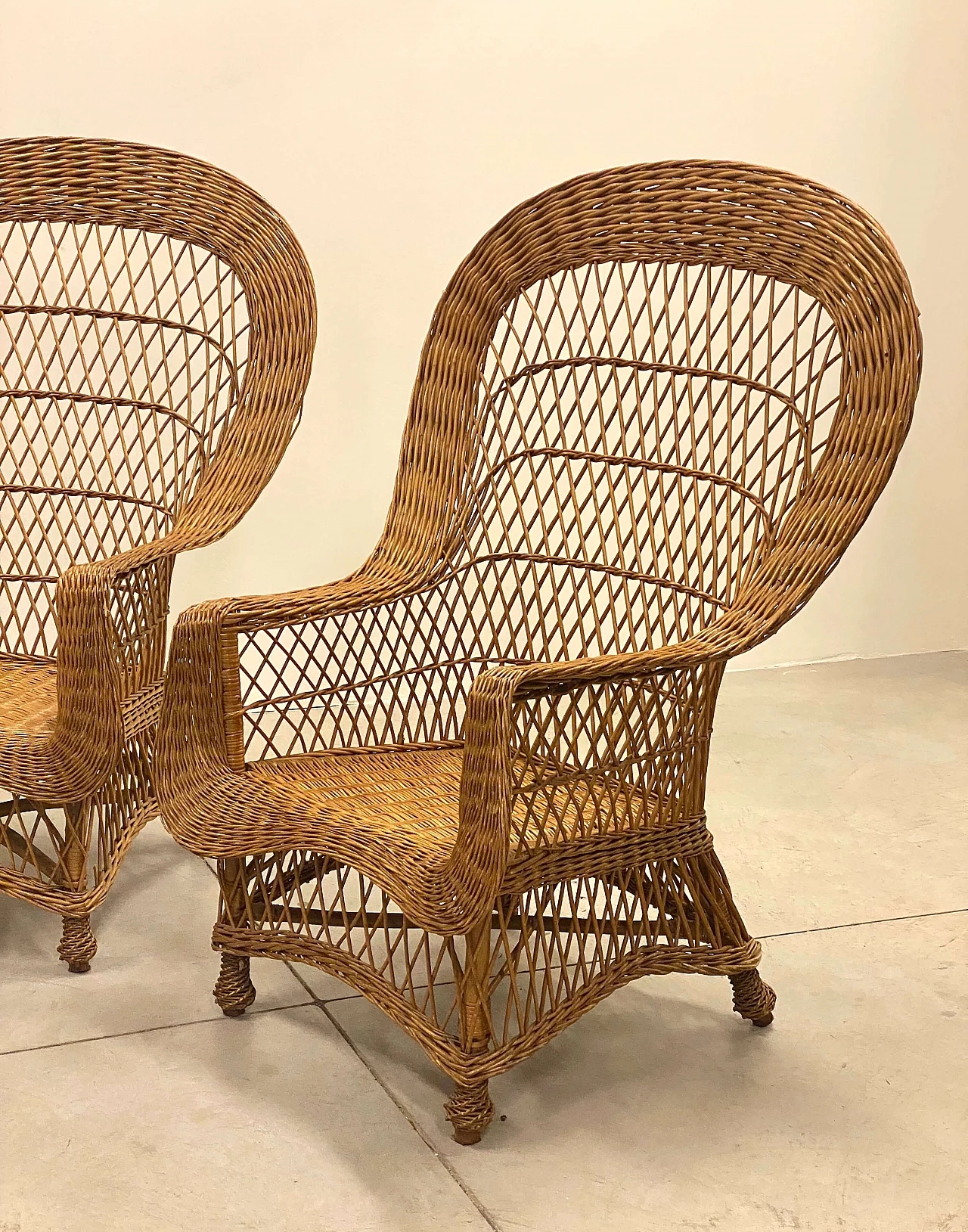 4 Wicker and bamboo armchairs, 1970s 4