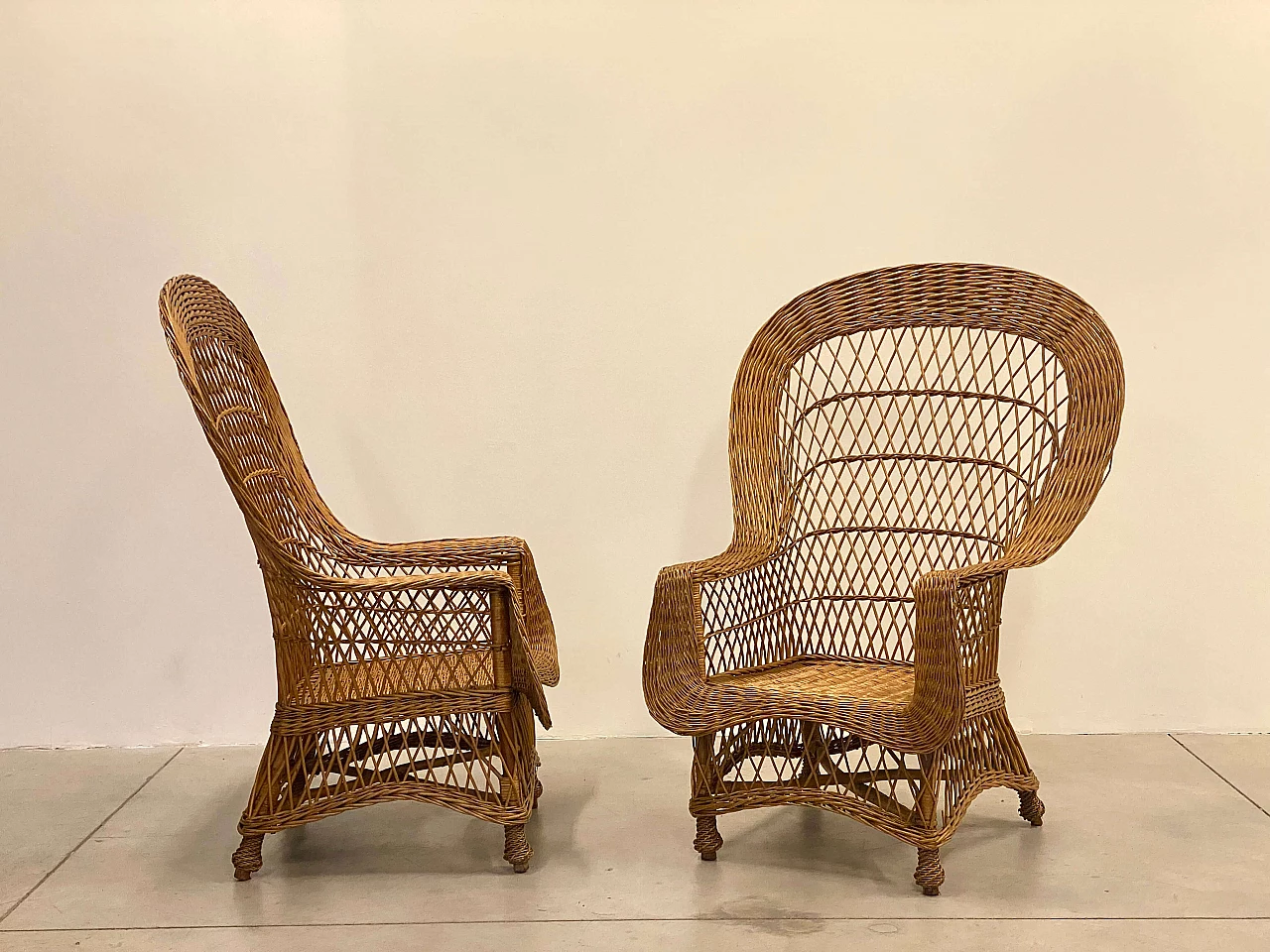 4 Wicker and bamboo armchairs, 1970s 5
