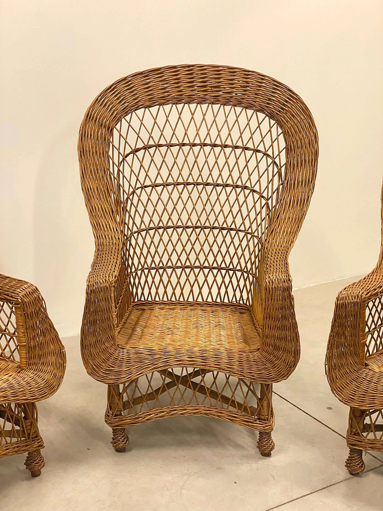 4 Wicker and bamboo armchairs, 1970s 6