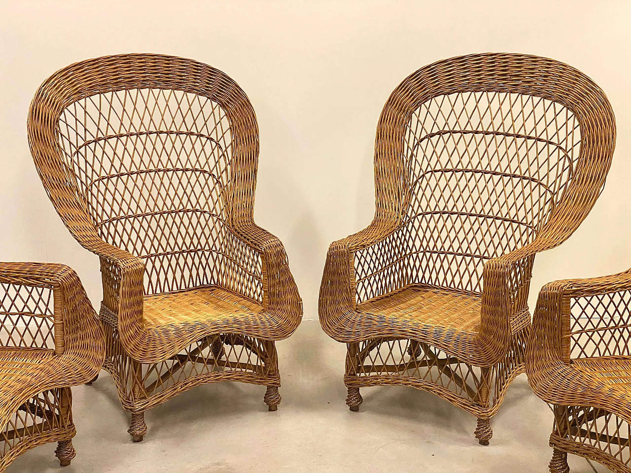 4 Wicker and bamboo armchairs, 1970s 7