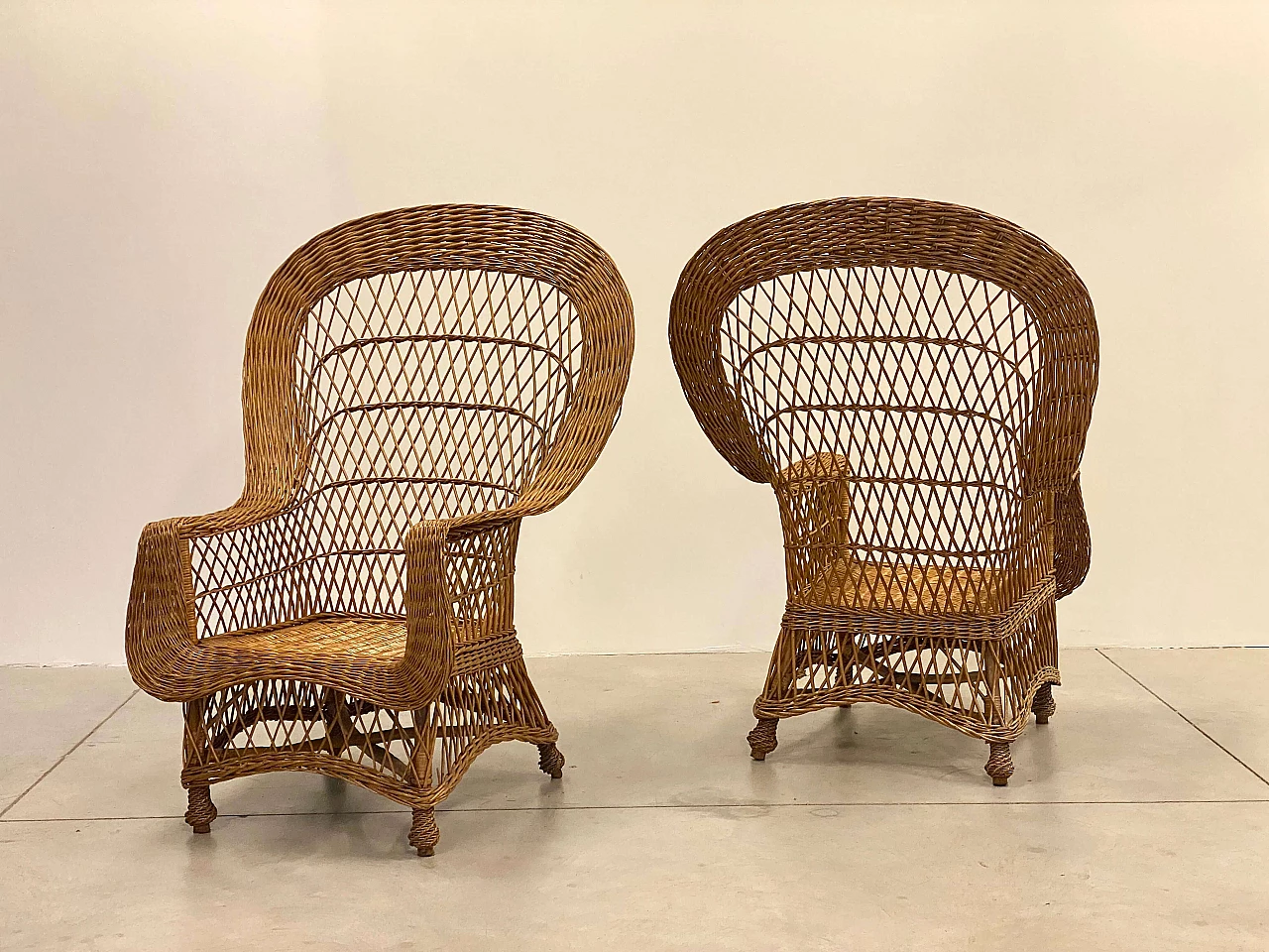 4 Wicker and bamboo armchairs, 1970s 9