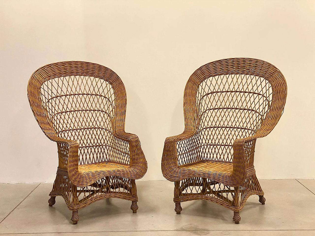 4 Wicker and bamboo armchairs, 1970s 10