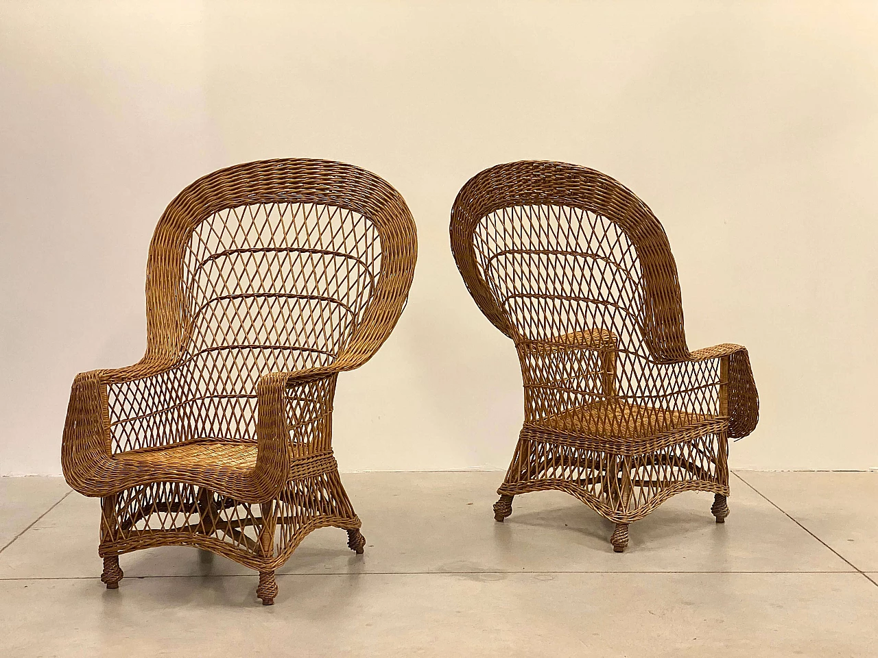 4 Wicker and bamboo armchairs, 1970s 12