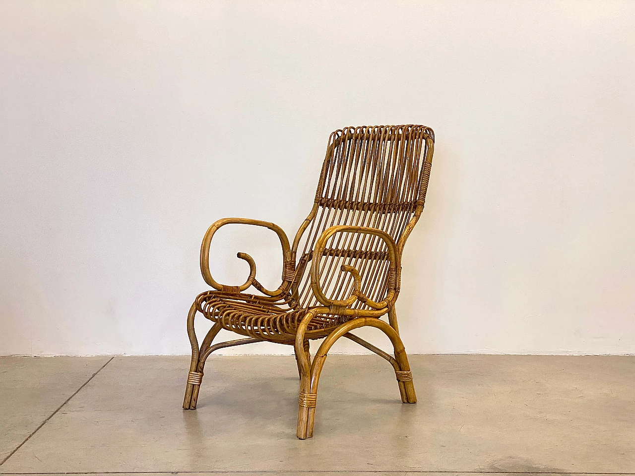 Coppia di poltrone in bambù, anni '70 9