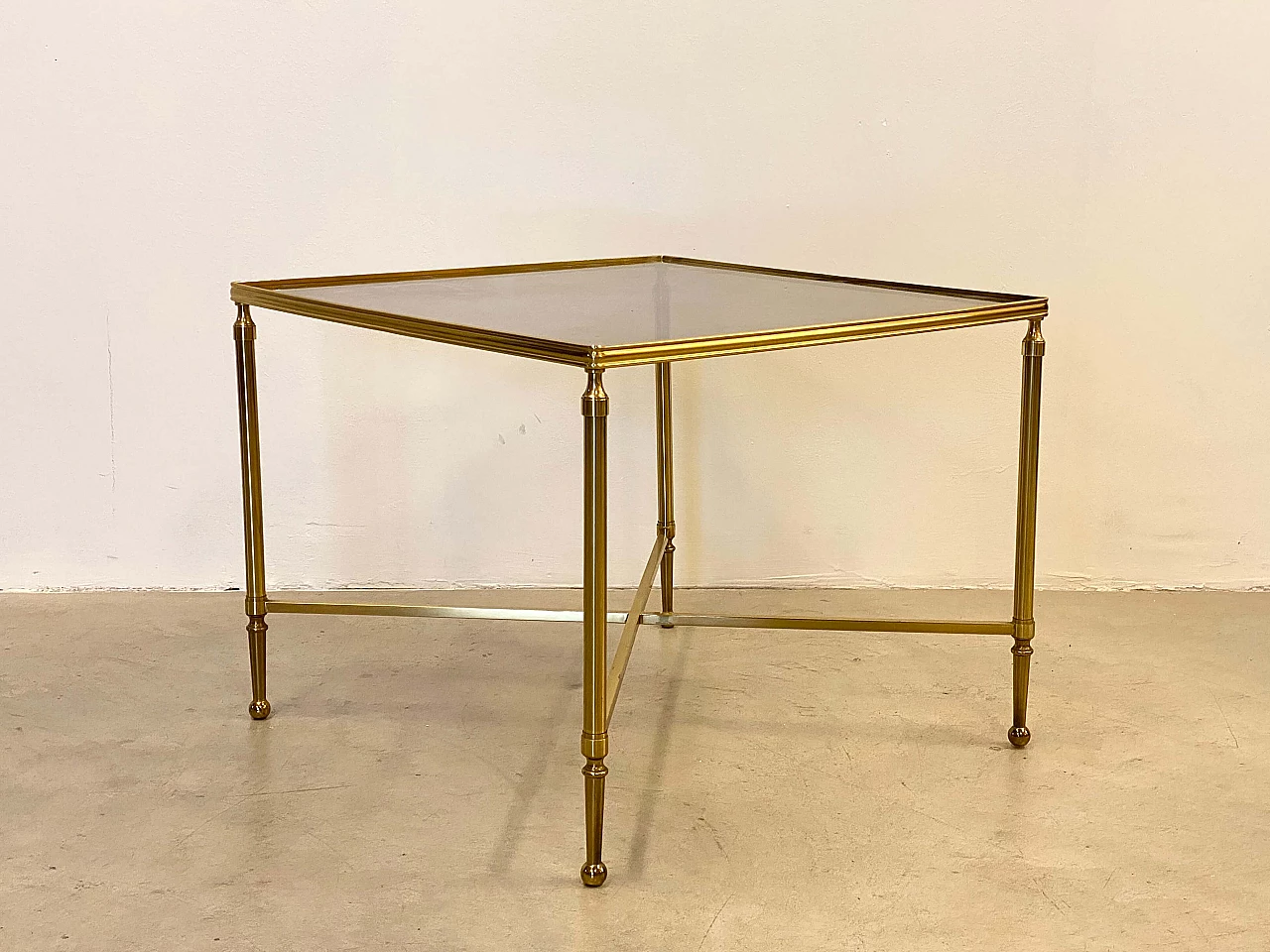 Square brass coffee table with smoked glass top, 1970s 3