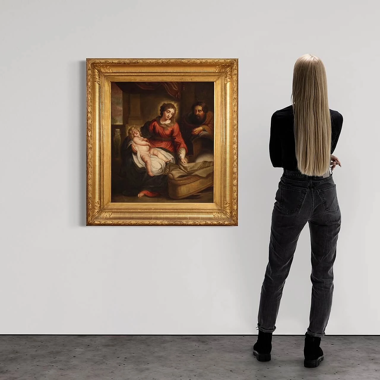 Sacra Famiglia, dipinto fiammingo olio su tela, '700 1330591