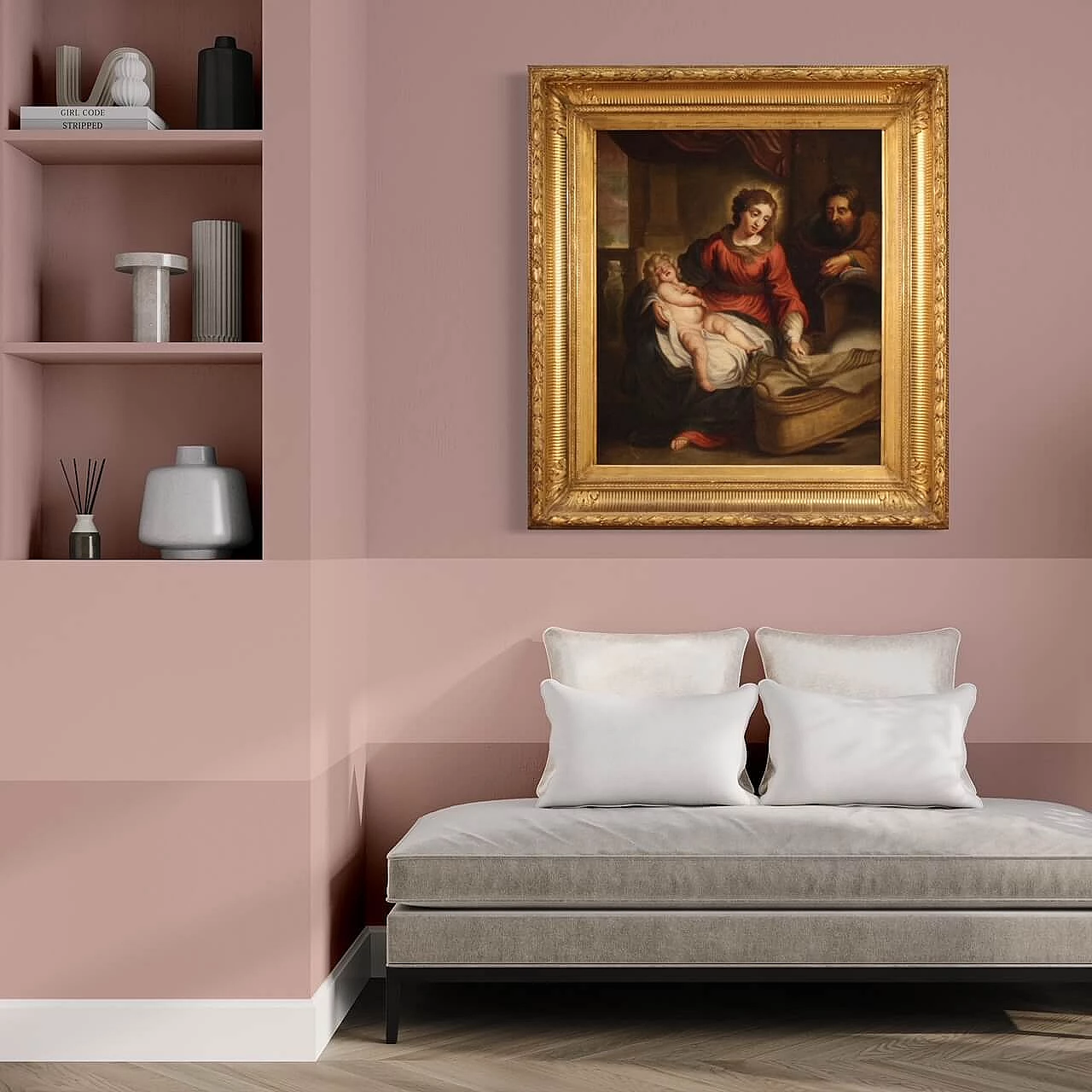 Sacra Famiglia, dipinto fiammingo olio su tela, '700 1330594