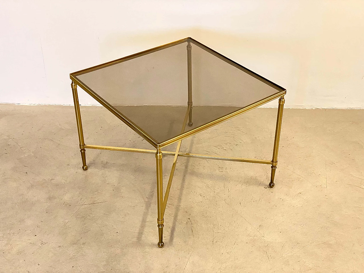 Square brass coffee table with smoked glass top, 1970s 6