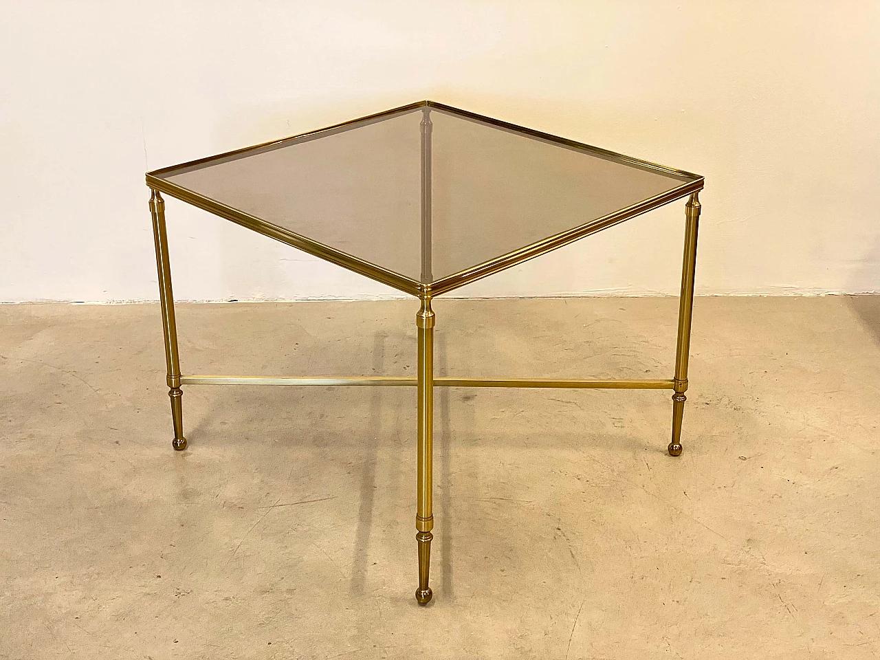 Square brass coffee table with smoked glass top, 1970s 7