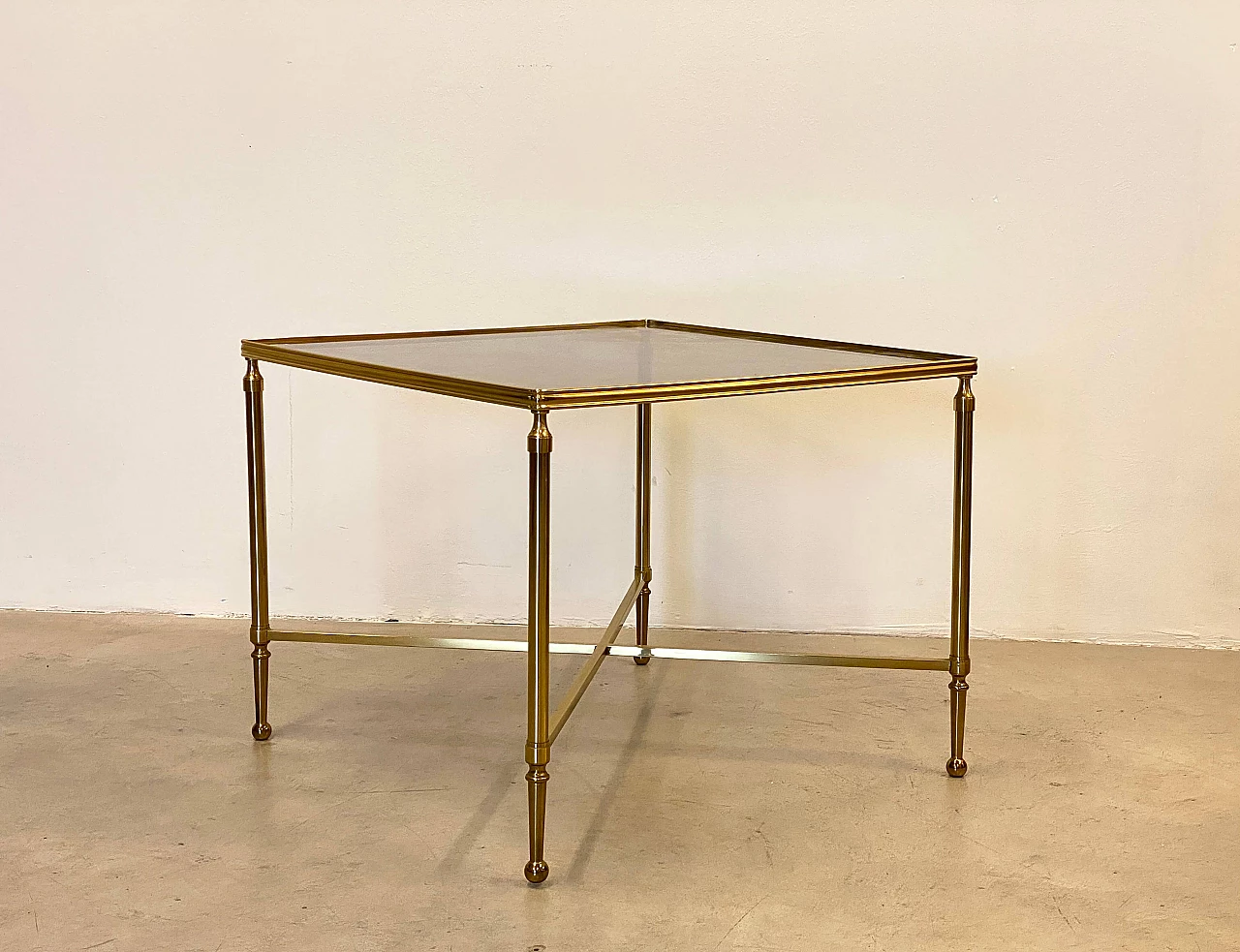 Square brass coffee table with smoked glass top, 1970s 8