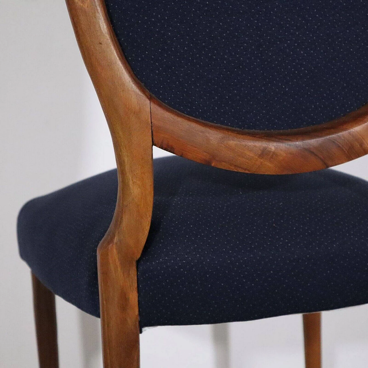 6 Walnut and blue fabric chairs by Paolo Buffa, 1950s 5