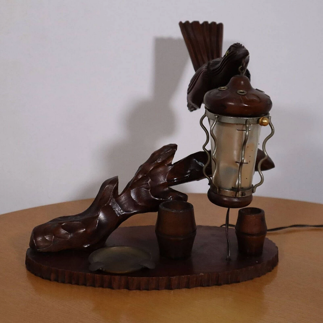 Lampada da tavolo in legno, ottone e vetro di Murano di Aldo Tura, anni '50 1