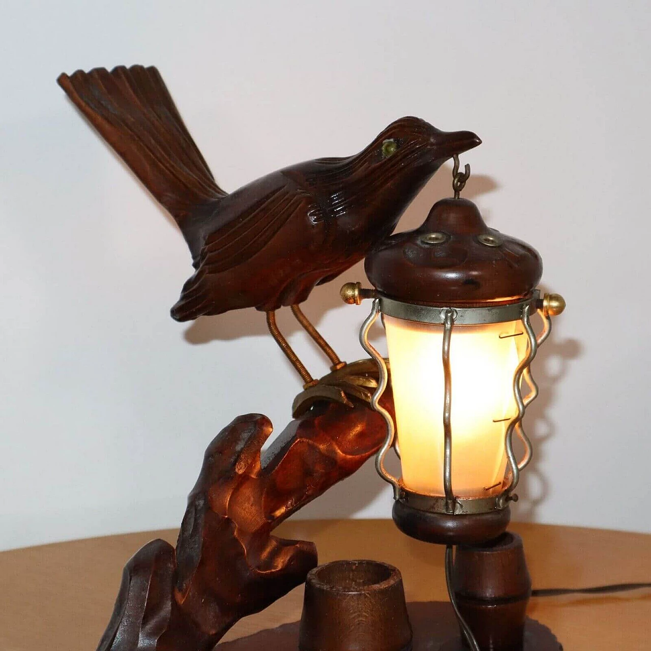 Lampada da tavolo in legno, ottone e vetro di Murano di Aldo Tura, anni '50 4