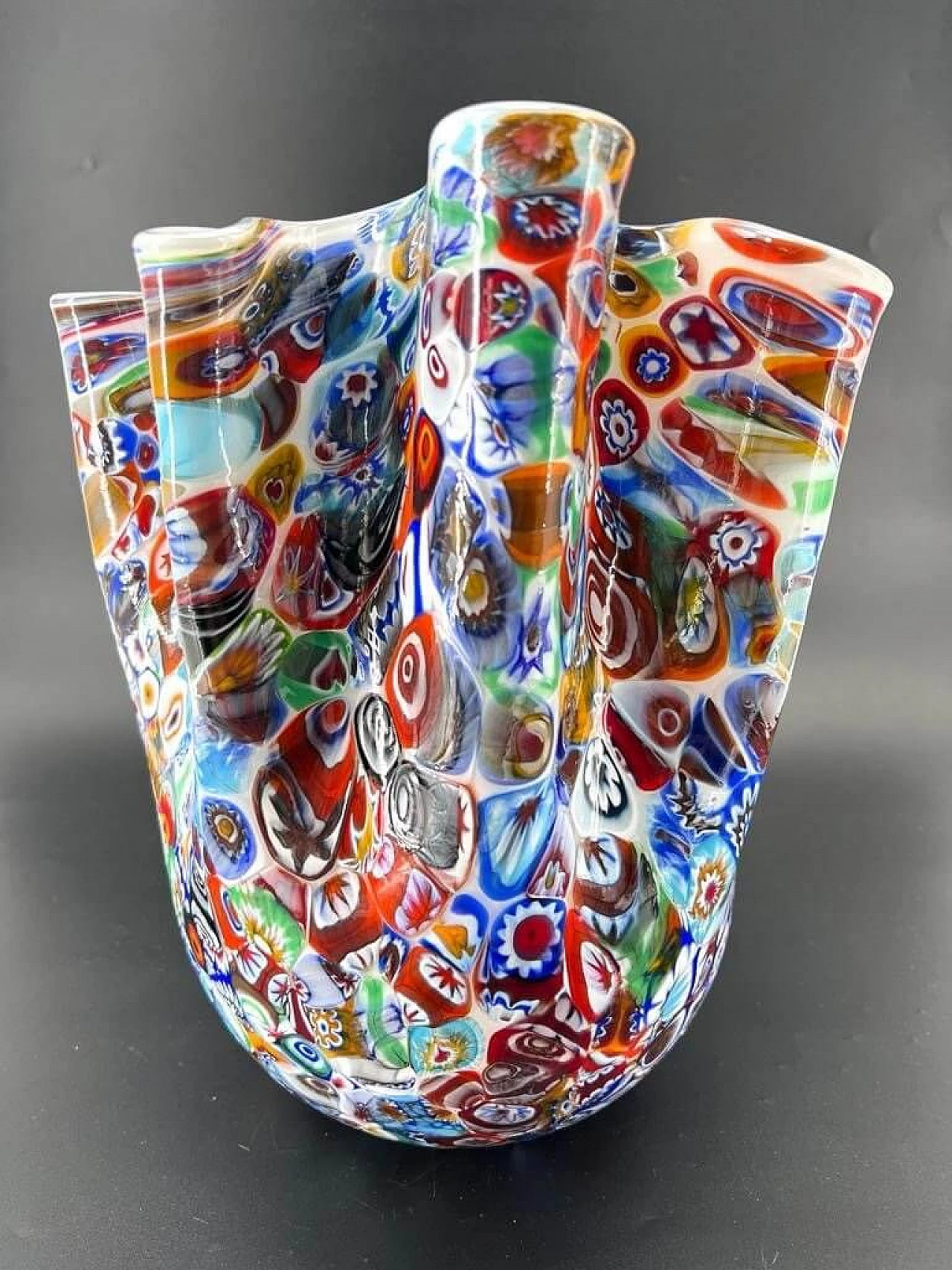 Murano glass Fazzoletto vase with millefiori murrine 3